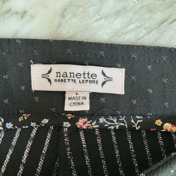 Nanette Lepore black silver stretch ponte pants size L NWT - Picture 3 of 8